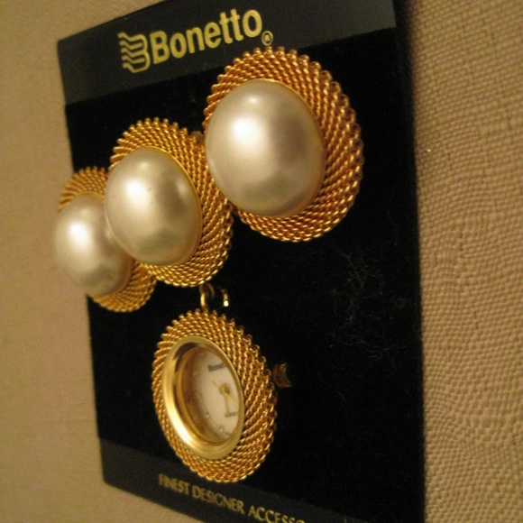 BONETTO Watch PEARLS Gold Tone Mesh Brooch Japan - Picture 5 of 8